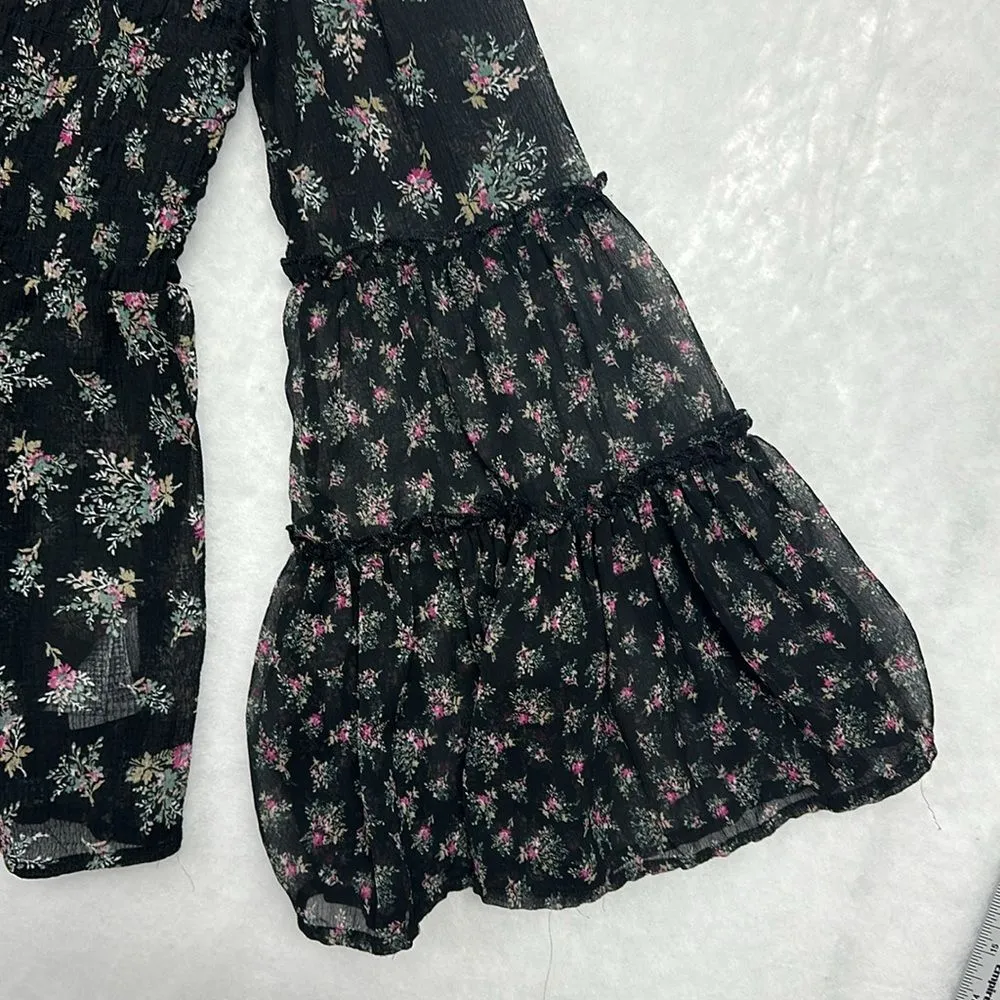 American Eagle Floral Bohemian Bell Sleeve Shirt Women’s Sz XSmall Sheer Flowy - Image 4