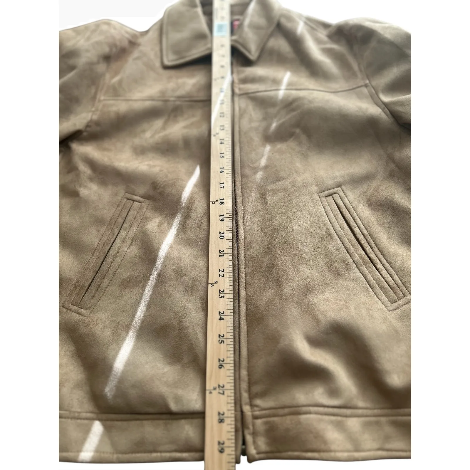 GVS Moda‎ Italy Suede Look Jacket Tan Zip Front Collared Lined Men's Med - Image 4