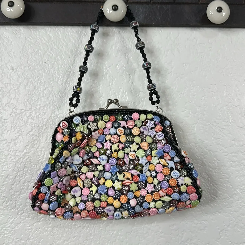 Candy Colorful Evening Bag with Long Chain & Beaded Handle. Lucky Charms Pink - Image 3