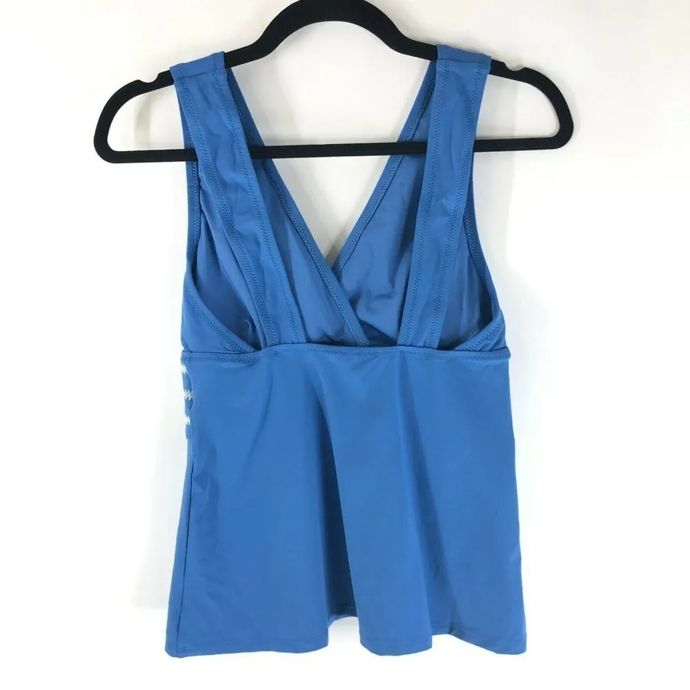 Lands End Tankini Top V Neck Removable Pads Wide Straps Blue 10 - Image 2