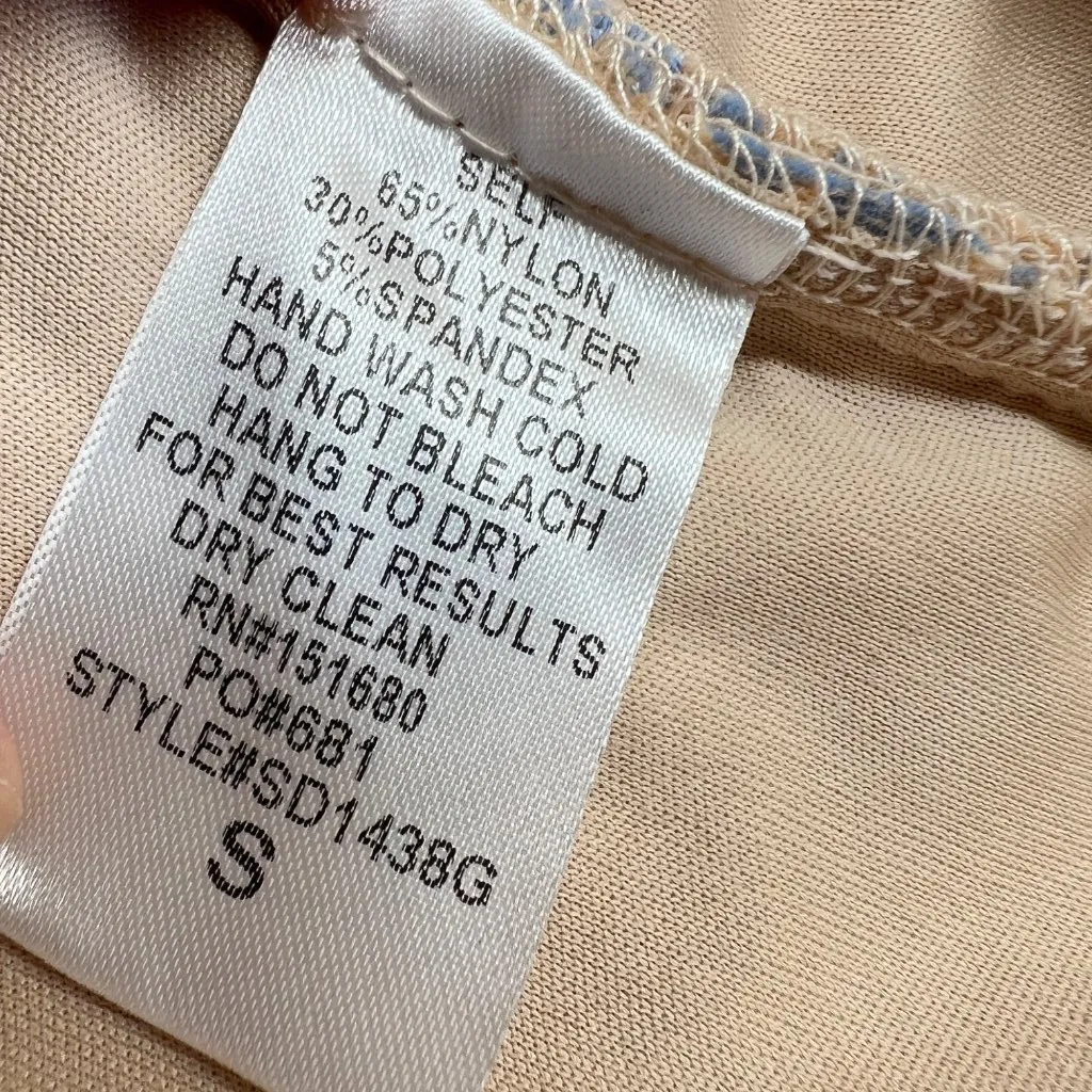 Storia Floral Lace Mesh Short Sleeve Mini Dress Blue Beige Size Small - Image 12