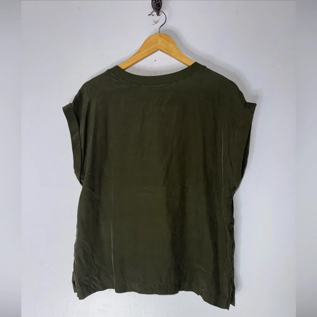 Frame Medium Green Short Sleeve Silk‎ Blouse - Image 2