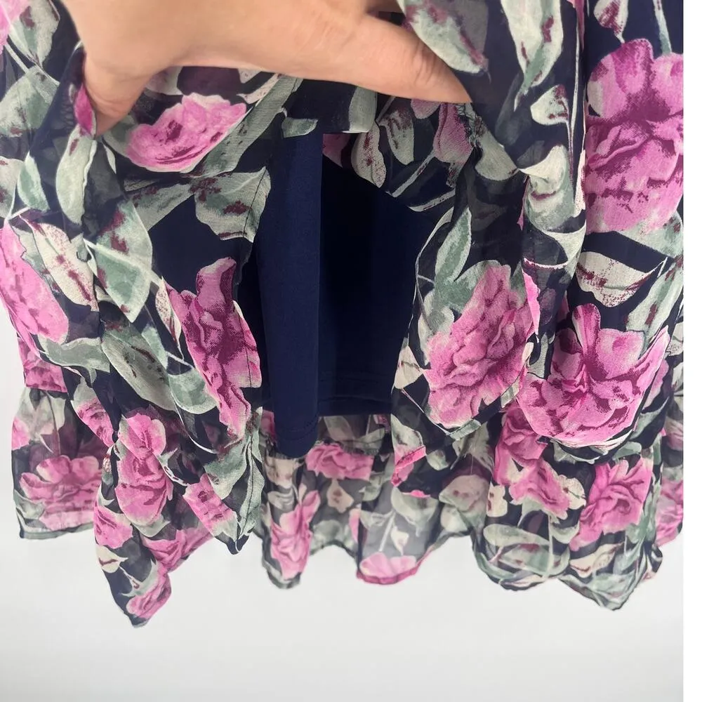 Fillercere Coquette Dress Sz L Blue Floral Ruffle Midi Cottagecore Fairy Size L - Image 6