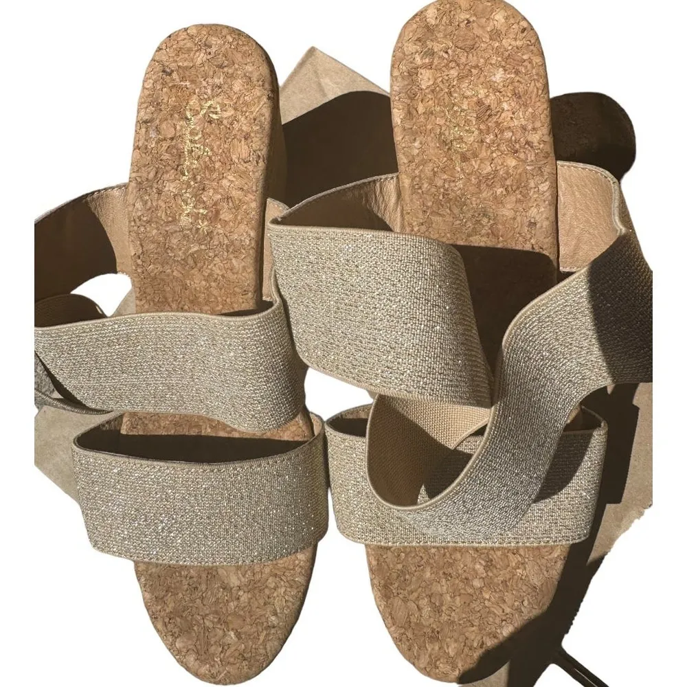 Splendid Gold Geena Open Toe Platform Wedge Sandals Size 8.5 - Image 5