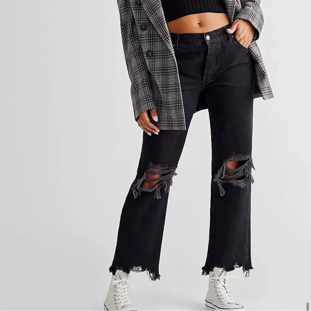 FREE People Maggie Mid-rise Straight Button Fly Jeans Washed Black Size 28 - Image 3