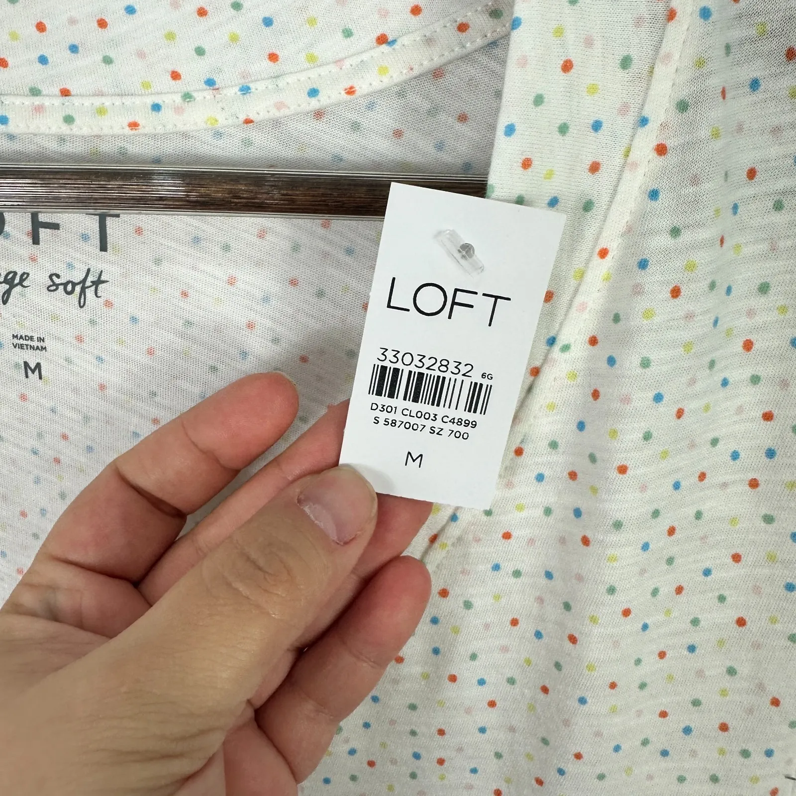 LOFT Vintage Soft Tee Women's M White Rainbow Polka Dot V Neck Soft Girl‎ Preppy - Image 4