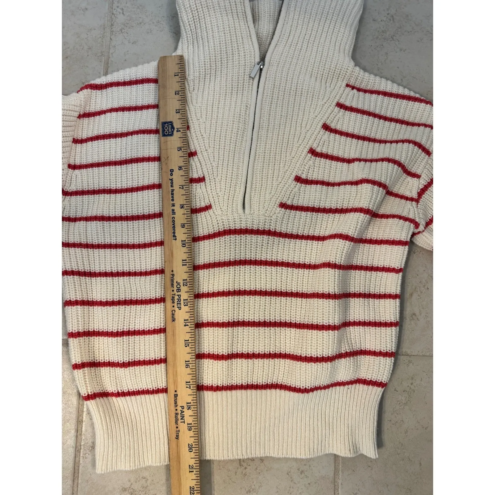 Z Supply Striped Quarter Zip Sweater Cream Red Ribbed Collar Knit XS - Image 8