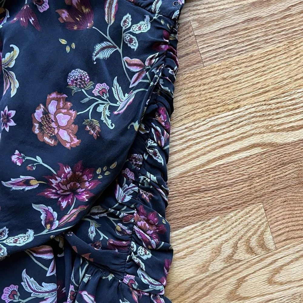 ALC‎ Haven 100% silk Dress Rusched Silk Floral Chiffon Print Black Lined - Image 4