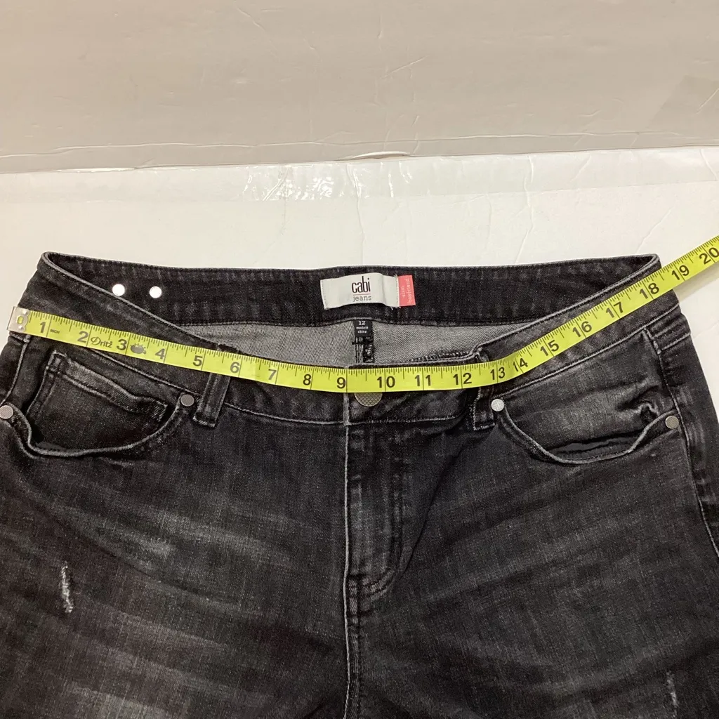 CAbi Black Slim Boyfriend Jeans dark wash distressed women’s size 12 - Image 13