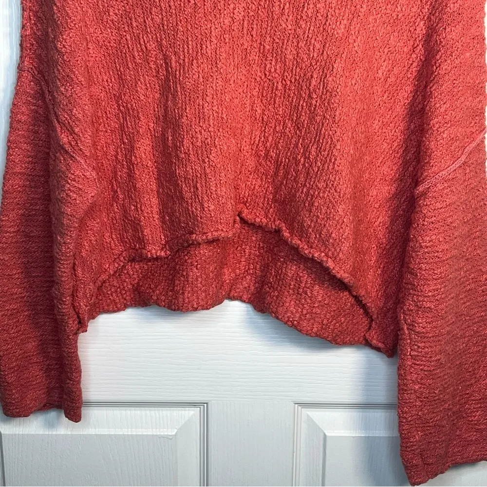 Free People Sz XS The Big Easy Cropped Cowl Neck Sweater In Coral Textured - Image 4