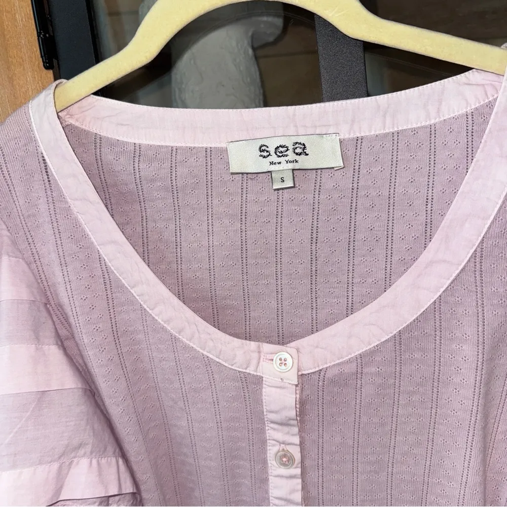 SEA New York Salome Top blouse pointelle puff sleeves lilac blush button down Pink - Image 3