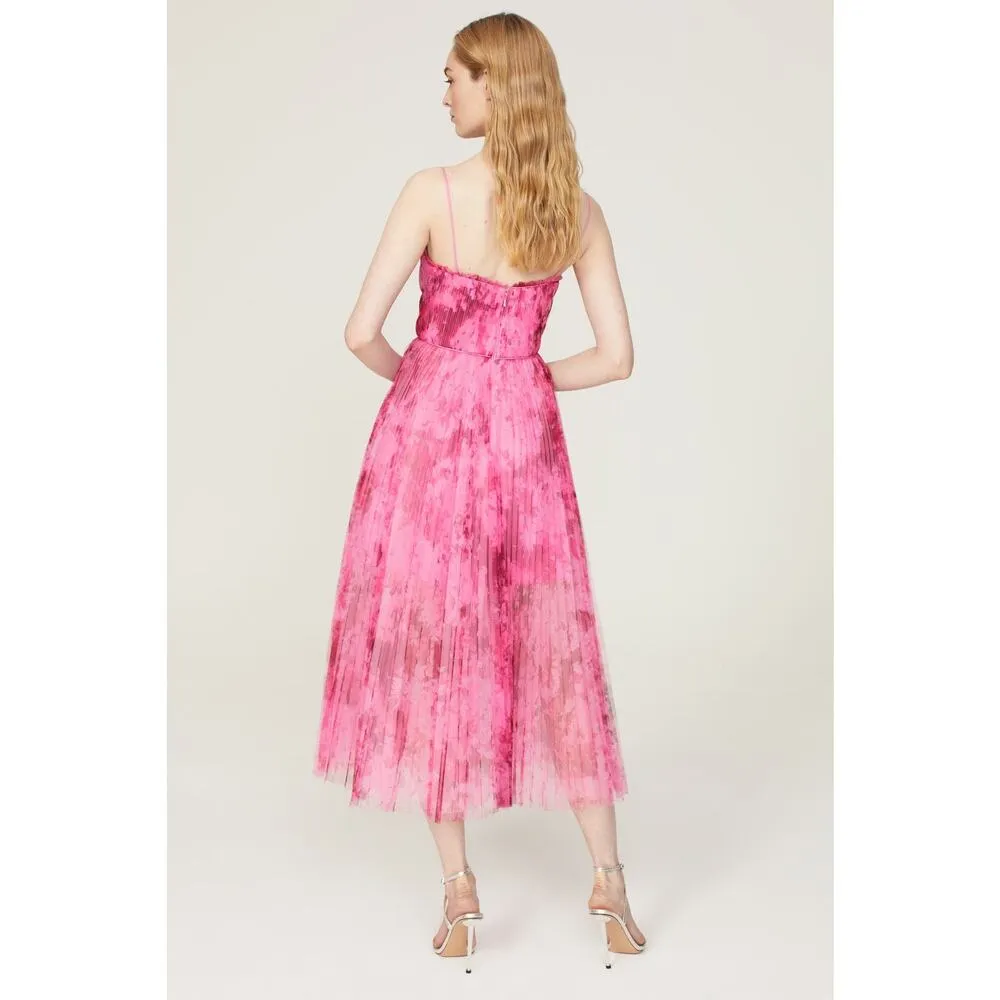 ML MONIQUE LHUILLIER Pink Floral Tulle Sweetheart Neckline A-Line Dress Size 14 - Image 2