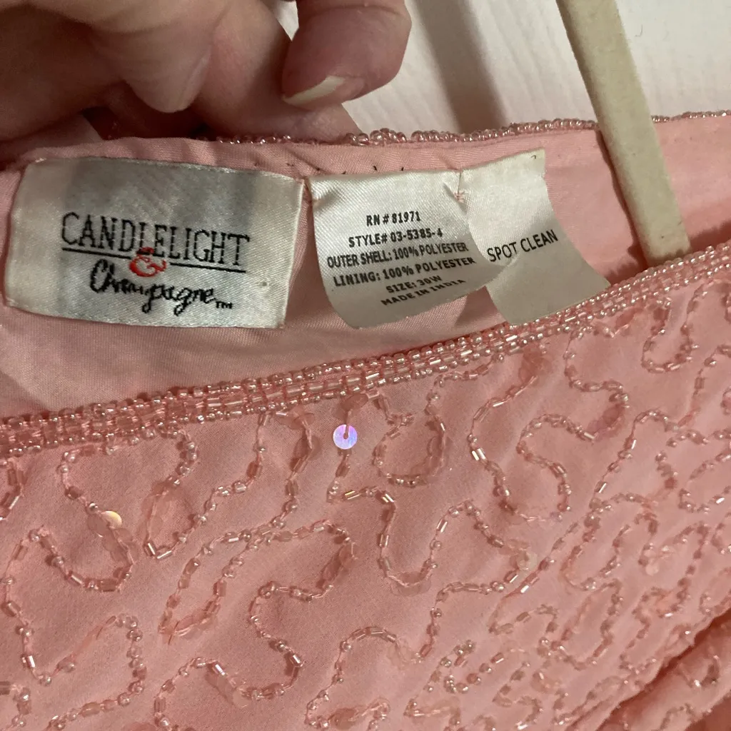 Candlelight & Champagne Light Peach Vintage V Neck Beaded Sequin Blouse Top Orange Size 30W - Image 2