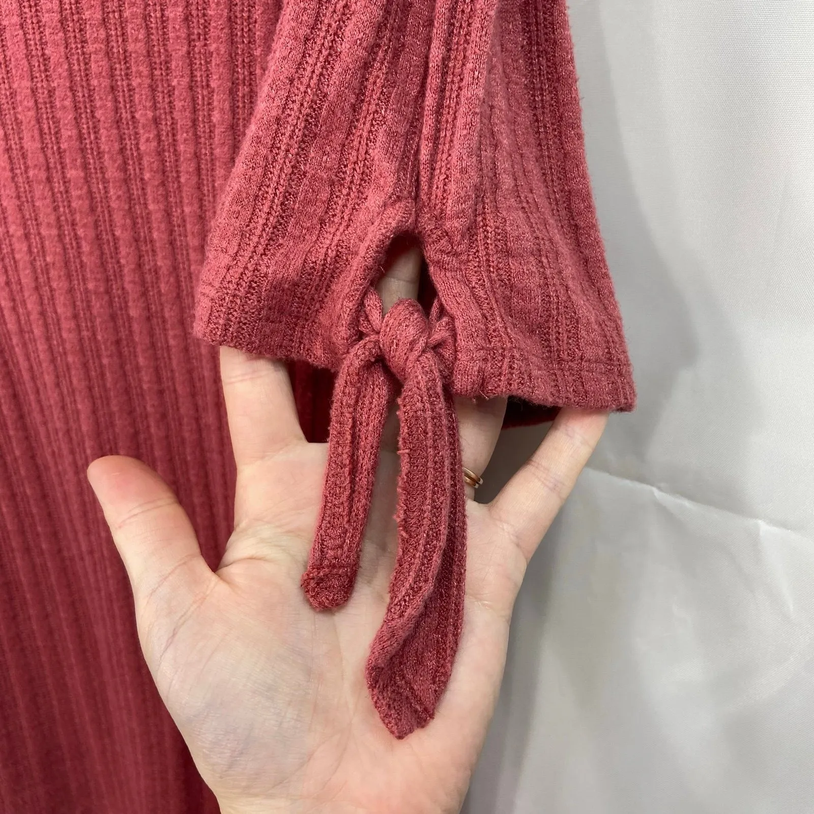 Ava & Viv women's mauve pink raspberry knit tie sleeve‎ casual relaxed shirt 1X - Image 2