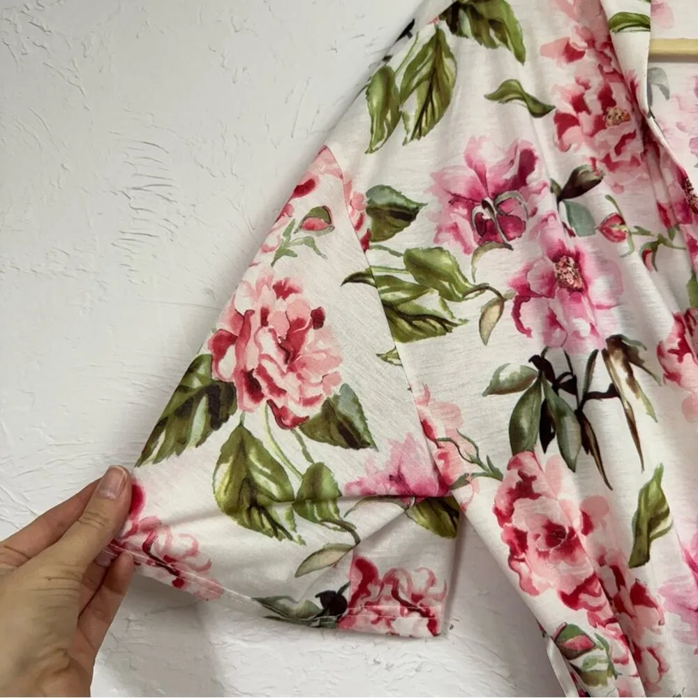 Show Me Your Mumu White Pink Floral Print Bath Robe Womens OS Romantic Girly - Image 6