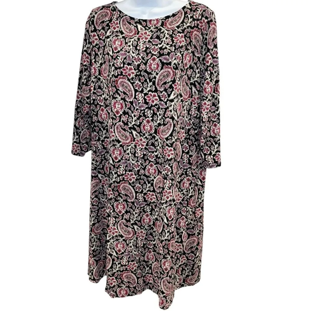 J. Jill Wearever‎ Pink White Black Paisley Floral Tunic Shift Dress Large - Image 2