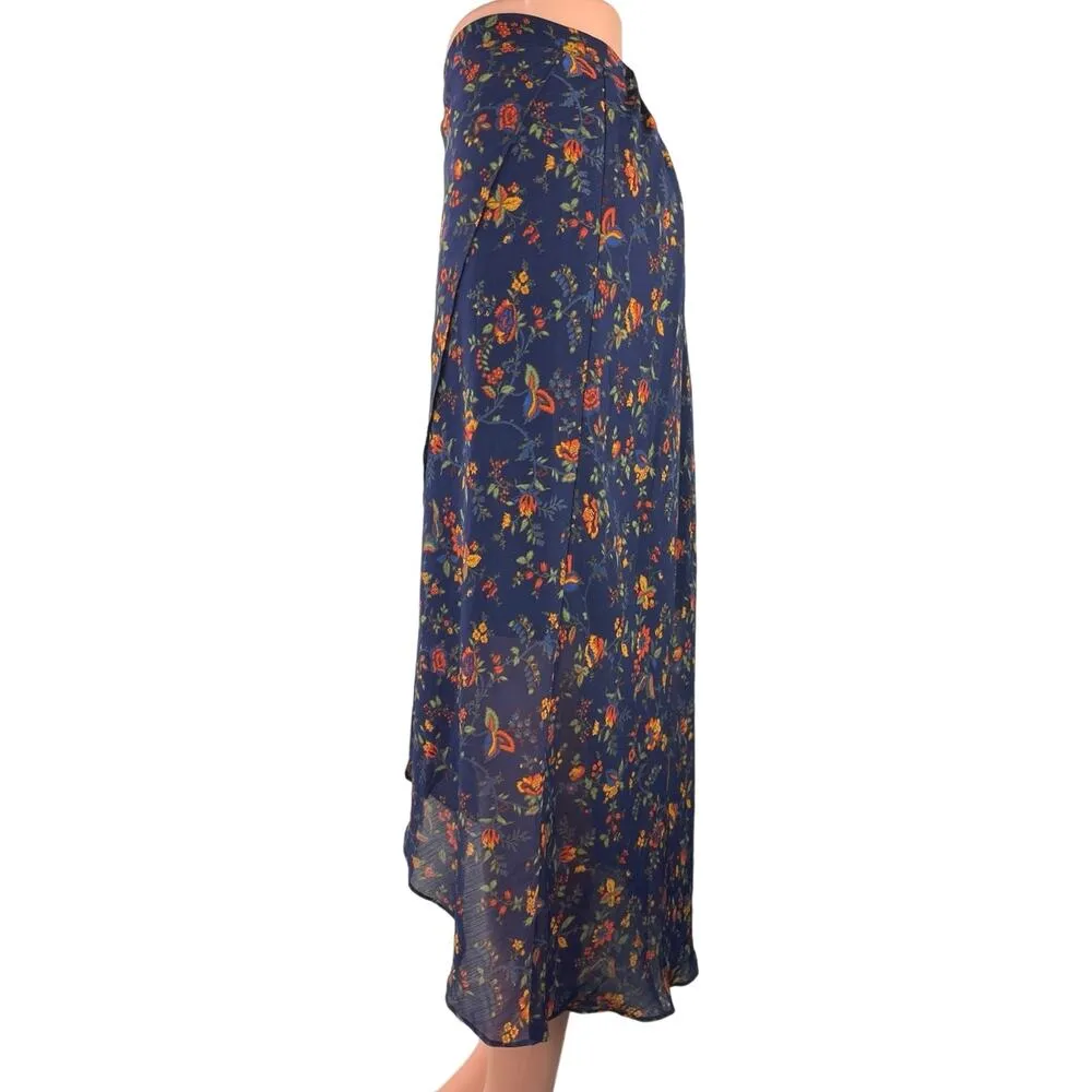 NEW Madewell Women's Blue Asymmetrical High low Floral Print Calf Length Skirt 6 - Image 2