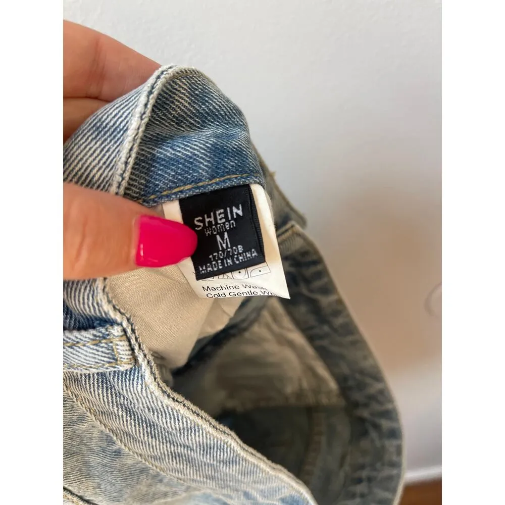 High Waist Distressed 90s Style Denim Jean Shorts - Image 4