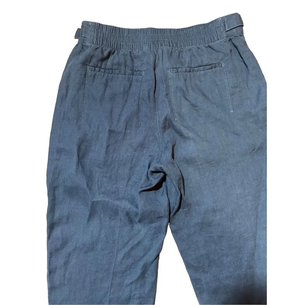 Athleta Voyager Linen Strap Waist Granite Blue Cropped Pants Sz 4 lightweight la - Image 8