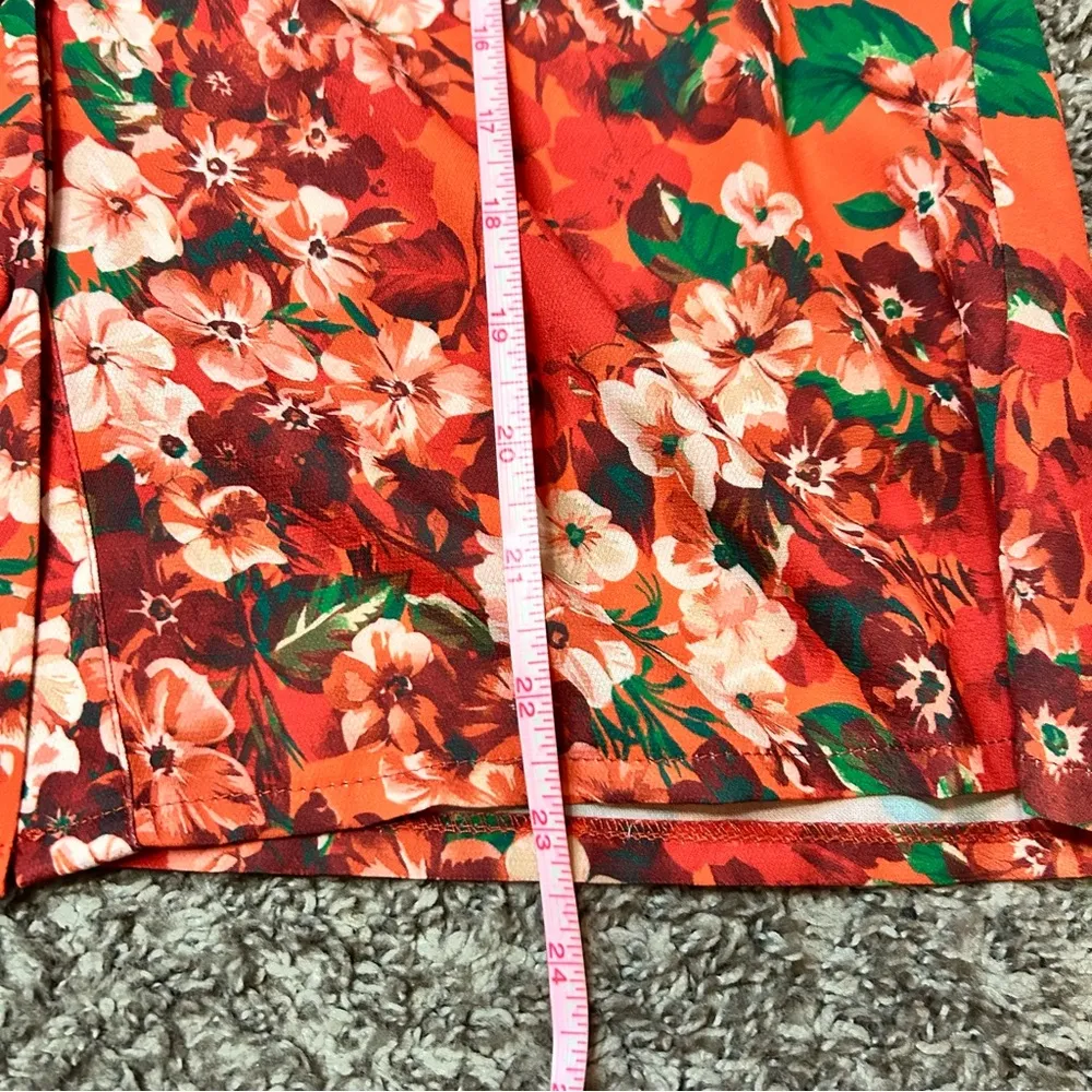 New York & Company Long Sleeve Floral Ruffle Bell Sleeve Blouse Orange - Image 11