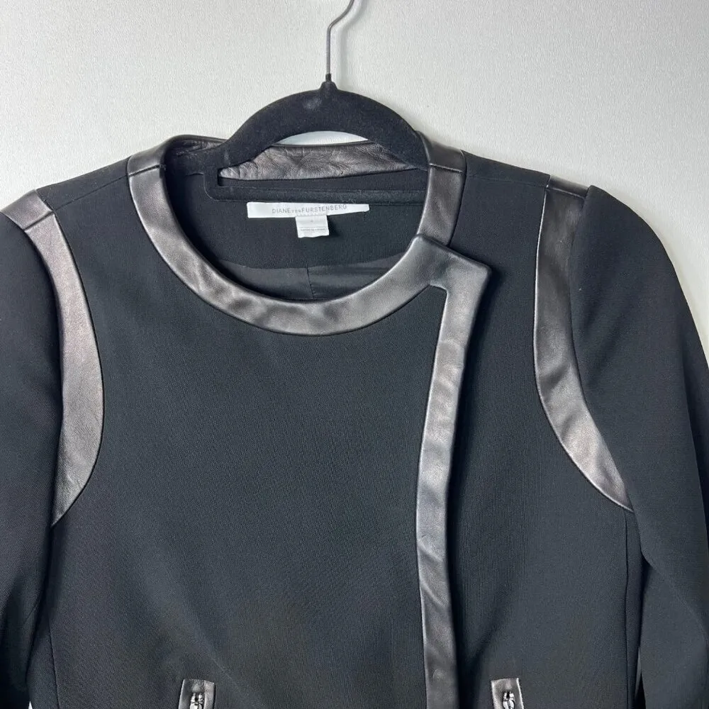 Diane von furstenberg leather Esther black jacket‎ pockets women’s size 4 - Image 3
