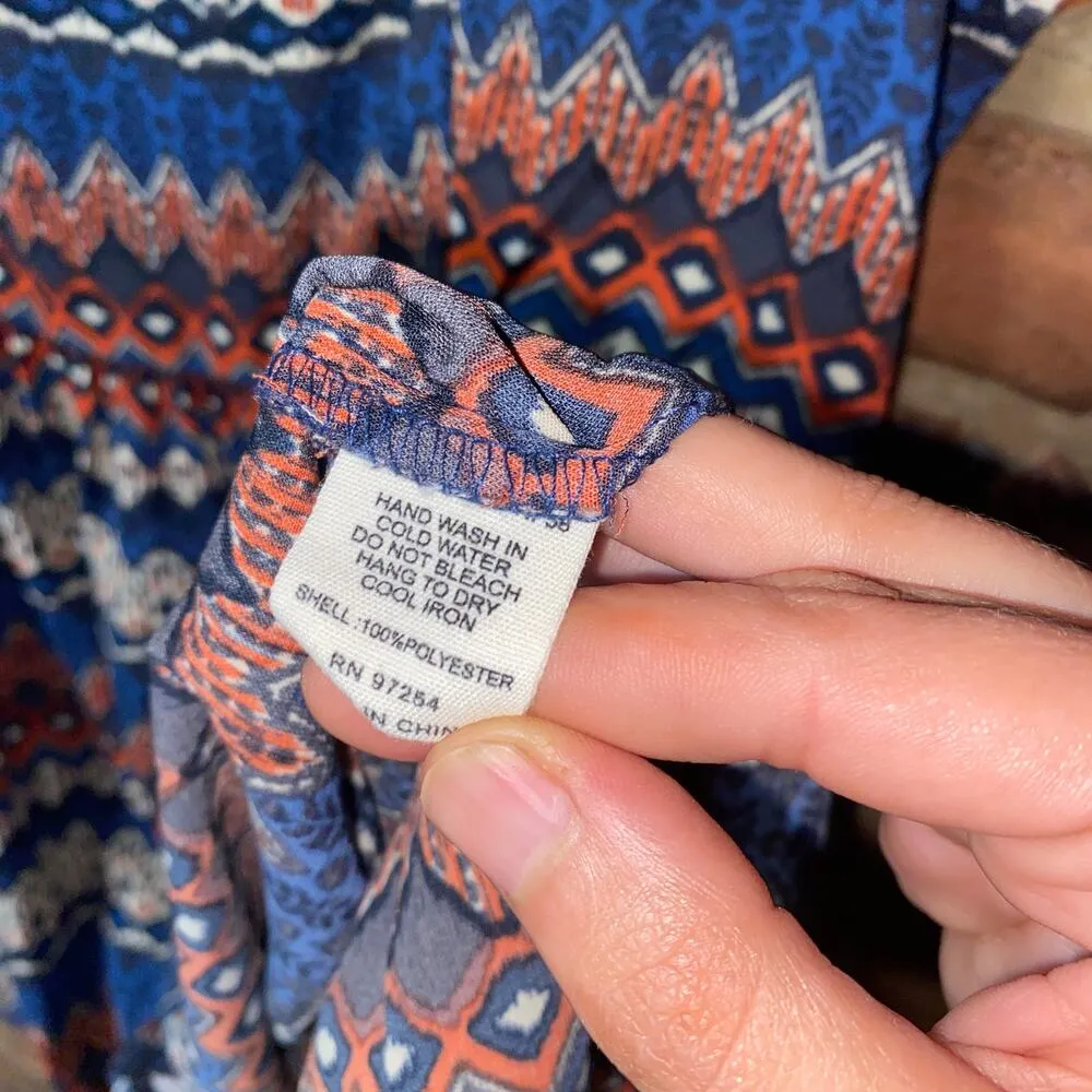 One Clothing Blue White Orange Printed Sleeveless Mini Dress Women's Size Large - Image 5