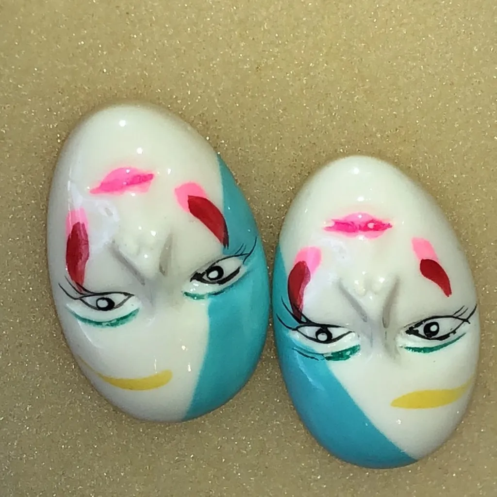 Colorful Ceramic Face Mask Earrings Blue - Image 2