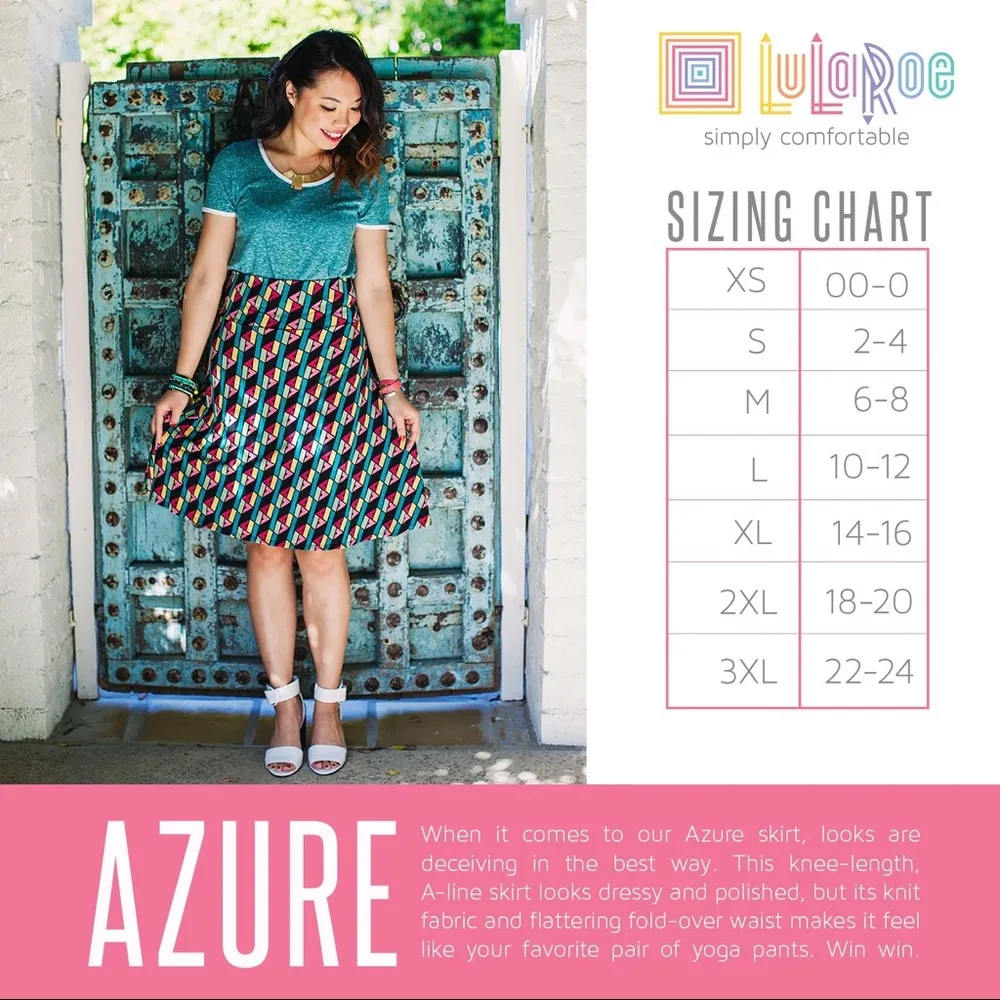 *LuLaRoe Outfit Paisley Azure Skirt Perfect Tee M - Image 7