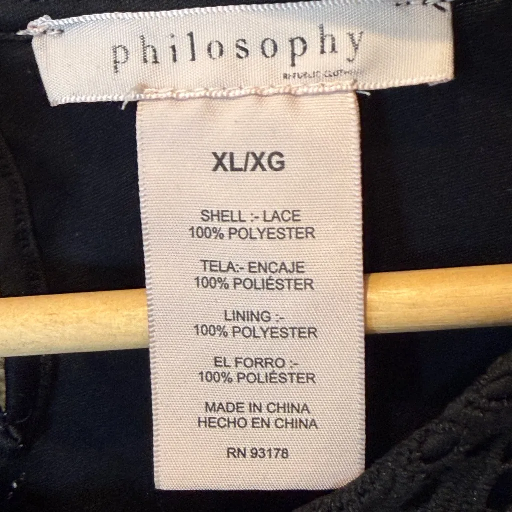 Philosophy Floral Crochet Lace Overlay Blouse Top Keyhole Back Black XL - Image 10