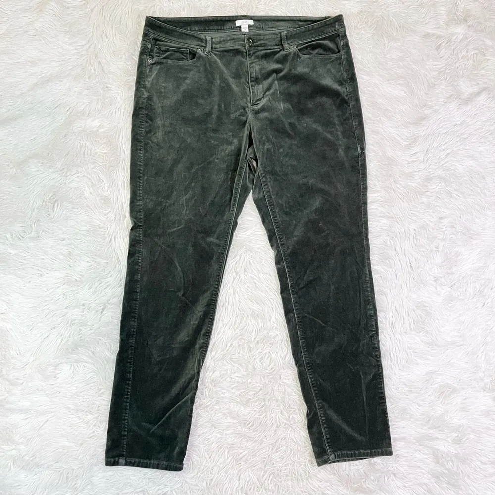J. JILL High Rise Velvet Faux Suede Luxe Forest Green Skinny Pants Plus Size 14 - Image 2