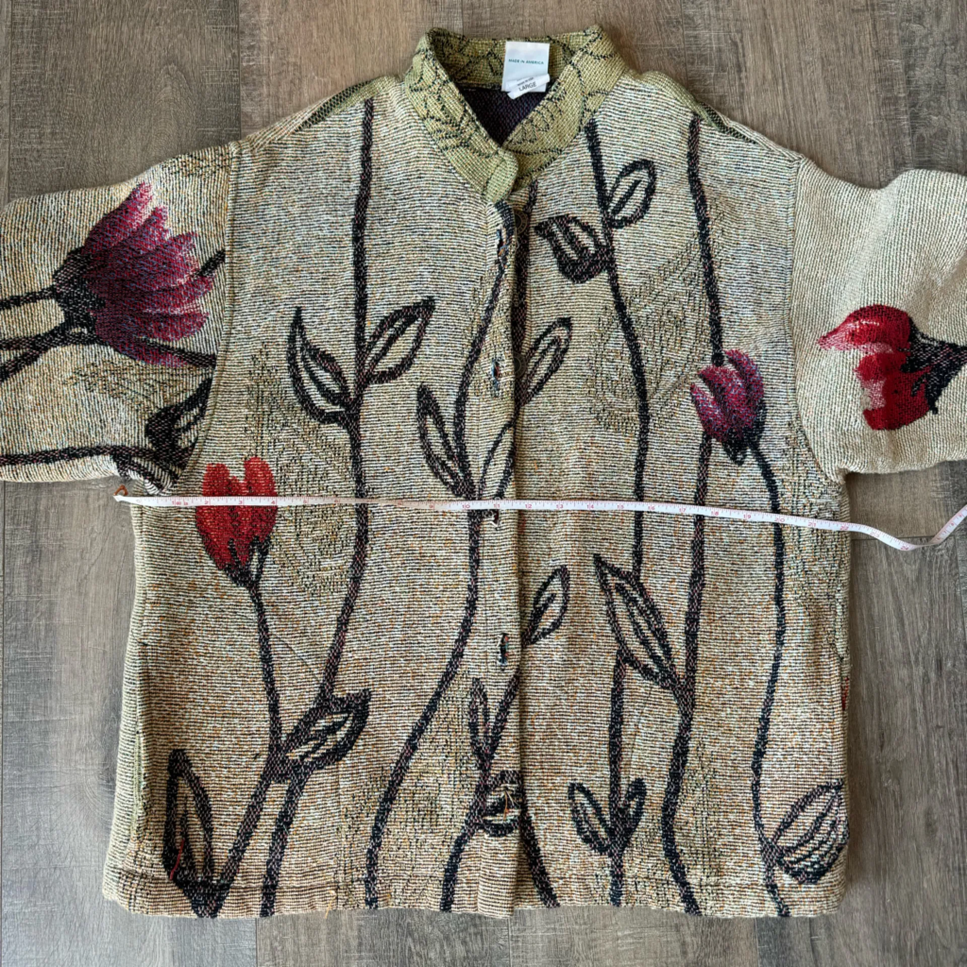 Vintage 90s Tapestry Jacket Floral Paisley Pattern Sugar Street‎ Weavers Large Tan - Image 9