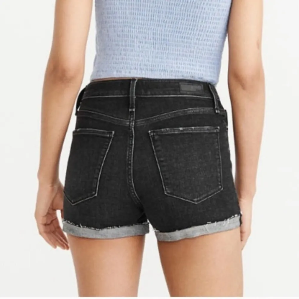 A&F • Simone High Rise Short black stretch denim cutoffs rolled hem cuffed - Image 11