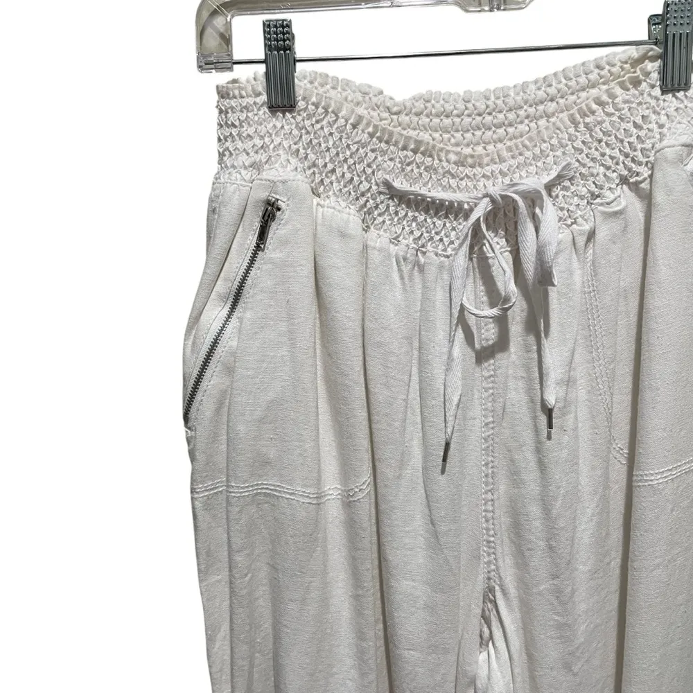 Ci Sono Smocked Waist Linen Blend Pants White Women’s Large - Image 3