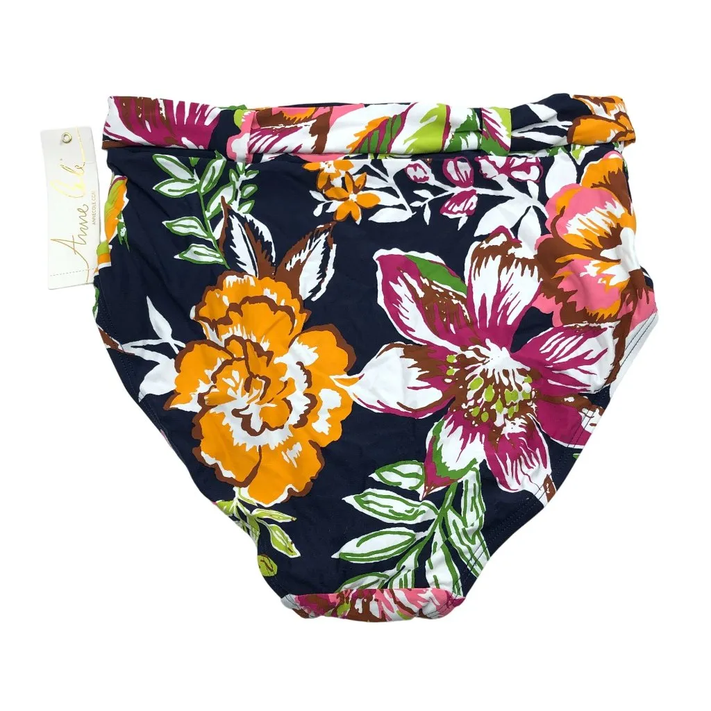 Anne Cole Bikini Bottom Tropical Bloom Belted High-Waist Floral Navy Blue L - Image 4