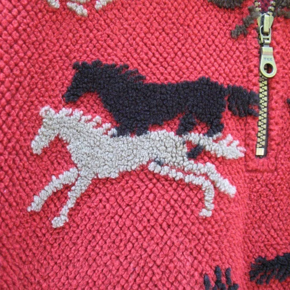 Vintage Tsunami Southwestern Equestrian Fleece Pullover Sweatshirt Red Size M - Image 4