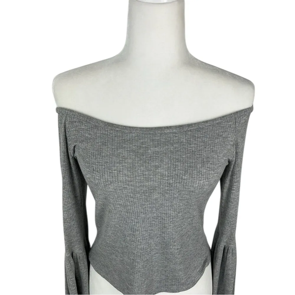 See You Monday Grey Bell Sleeve Off Shoulder Top Size Large - Image 2