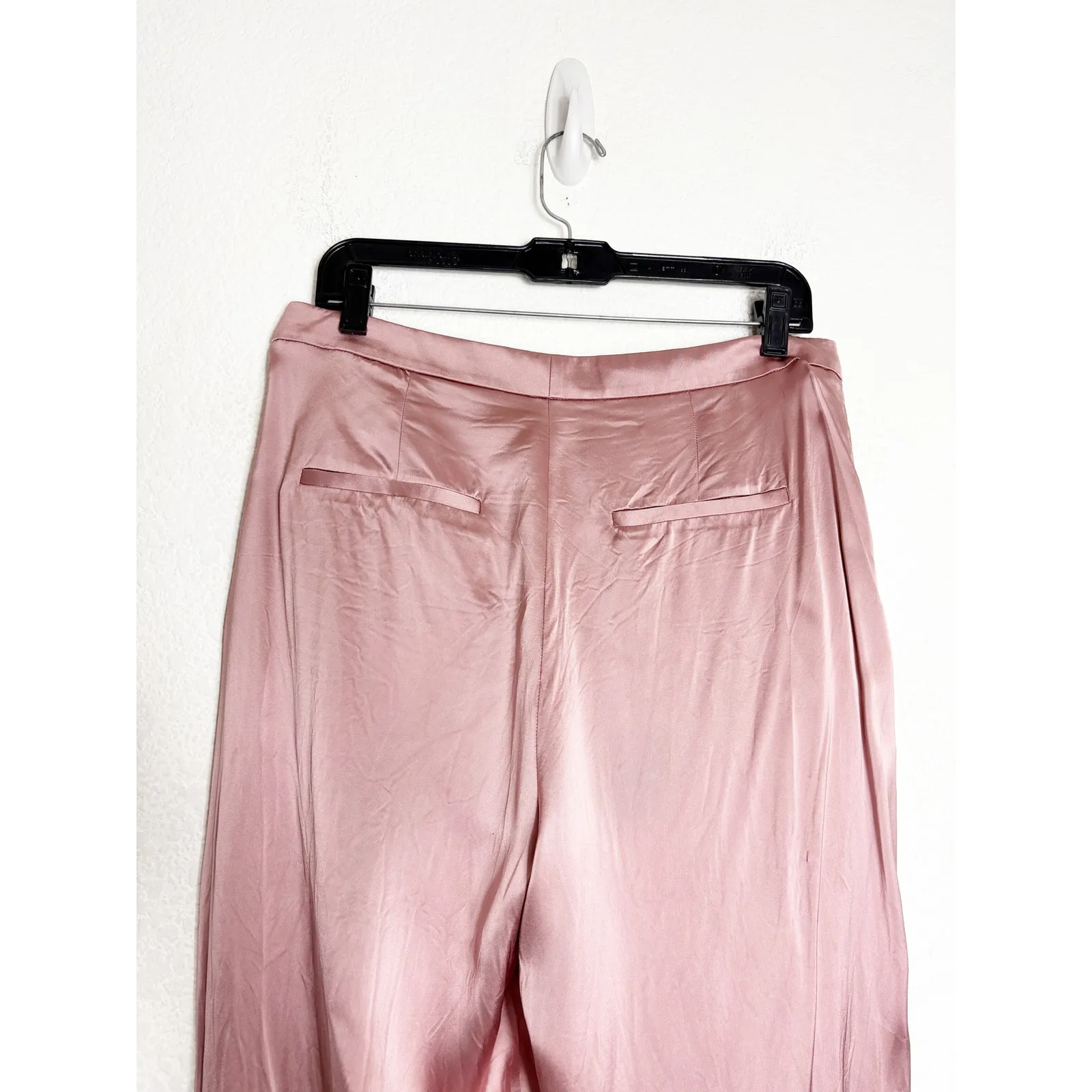 VINCE Liquid Shine Straight Leg Trousers Size 10 Pink Satin Wide Leg Career Wear - Image 12