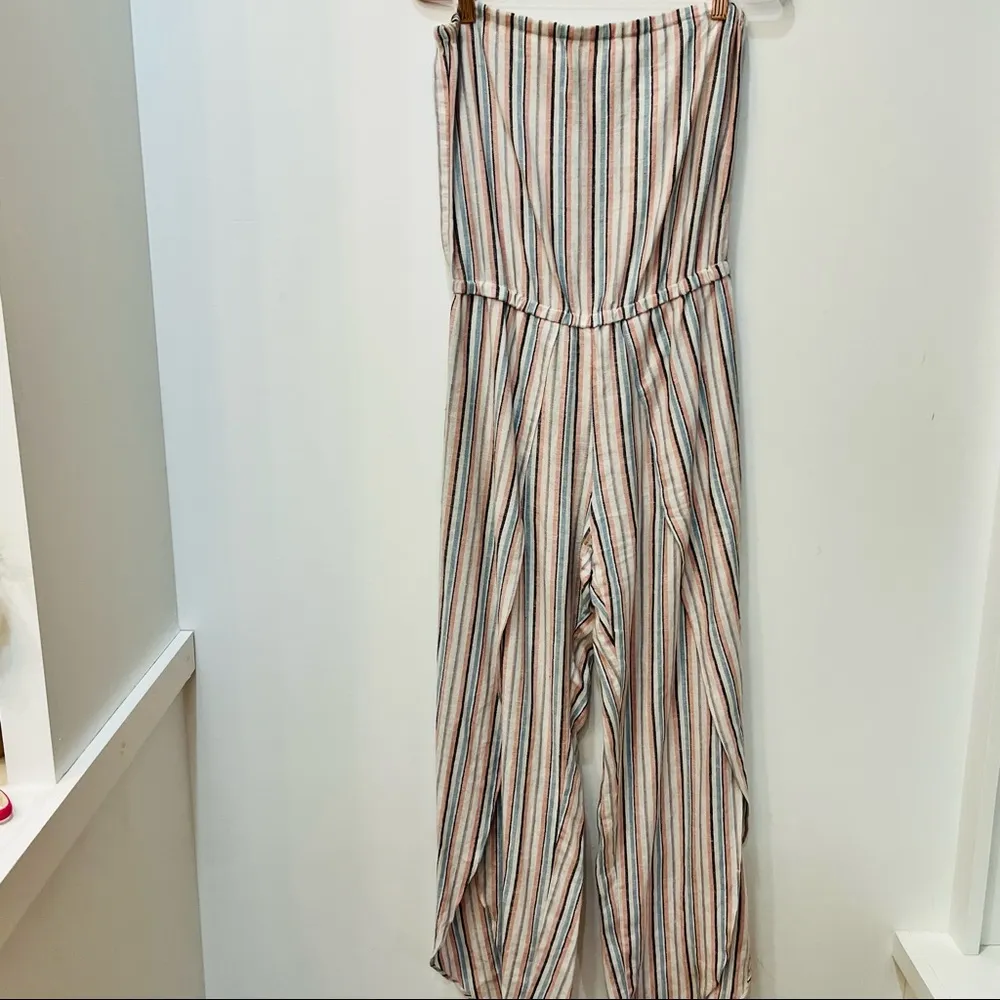 Anthropology Drew Jumpsuit Strapless Striped Linen Split Tulip Leg Boho … - Image 48