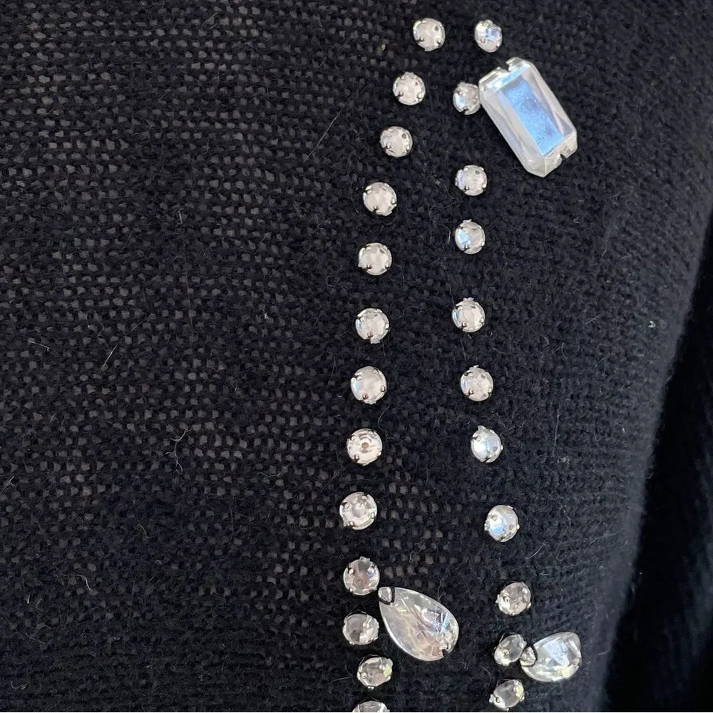 Vintage Samantha Starr Black Sweater with Faux Necklace Strand Rhinestone Front - Image 5