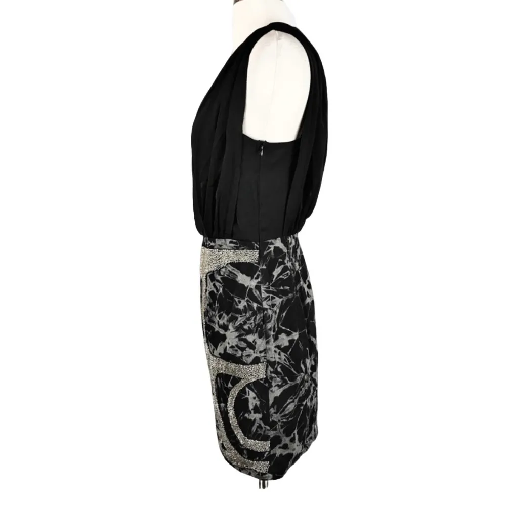 GREYLIN Cocktail Dress Mixed Media Beaded Embellished Ponte Black Silver Small - Image 6