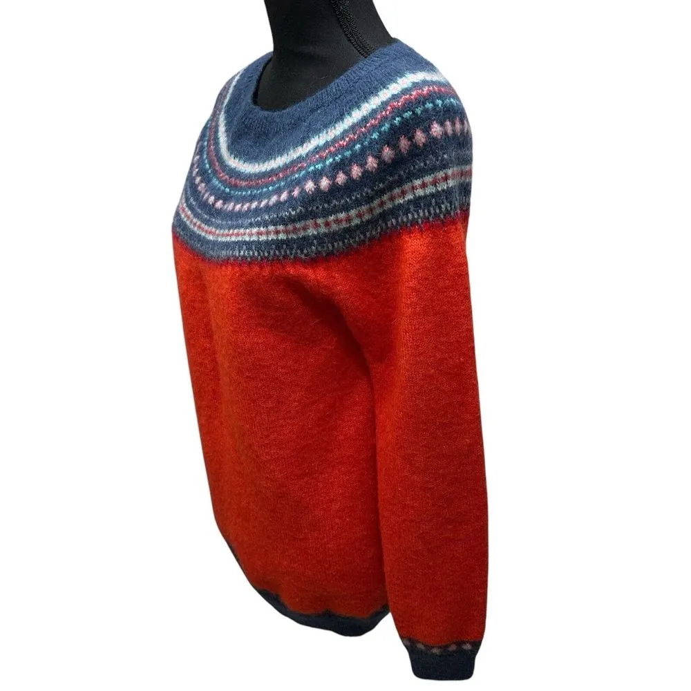 Gap Maternity Circular Fair Isle Holly Berry Sweater Sz Large Mohair‎ Wool Blend - Image 5