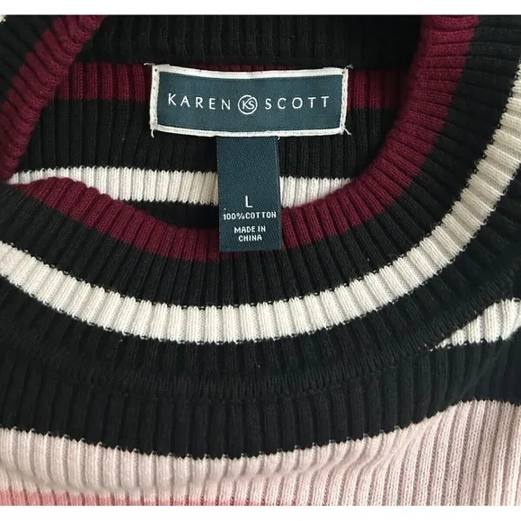 Karen Scott Women Large Stripe Mock Neck‎ Red Sweatshirt Casual Rainbow - Image 2