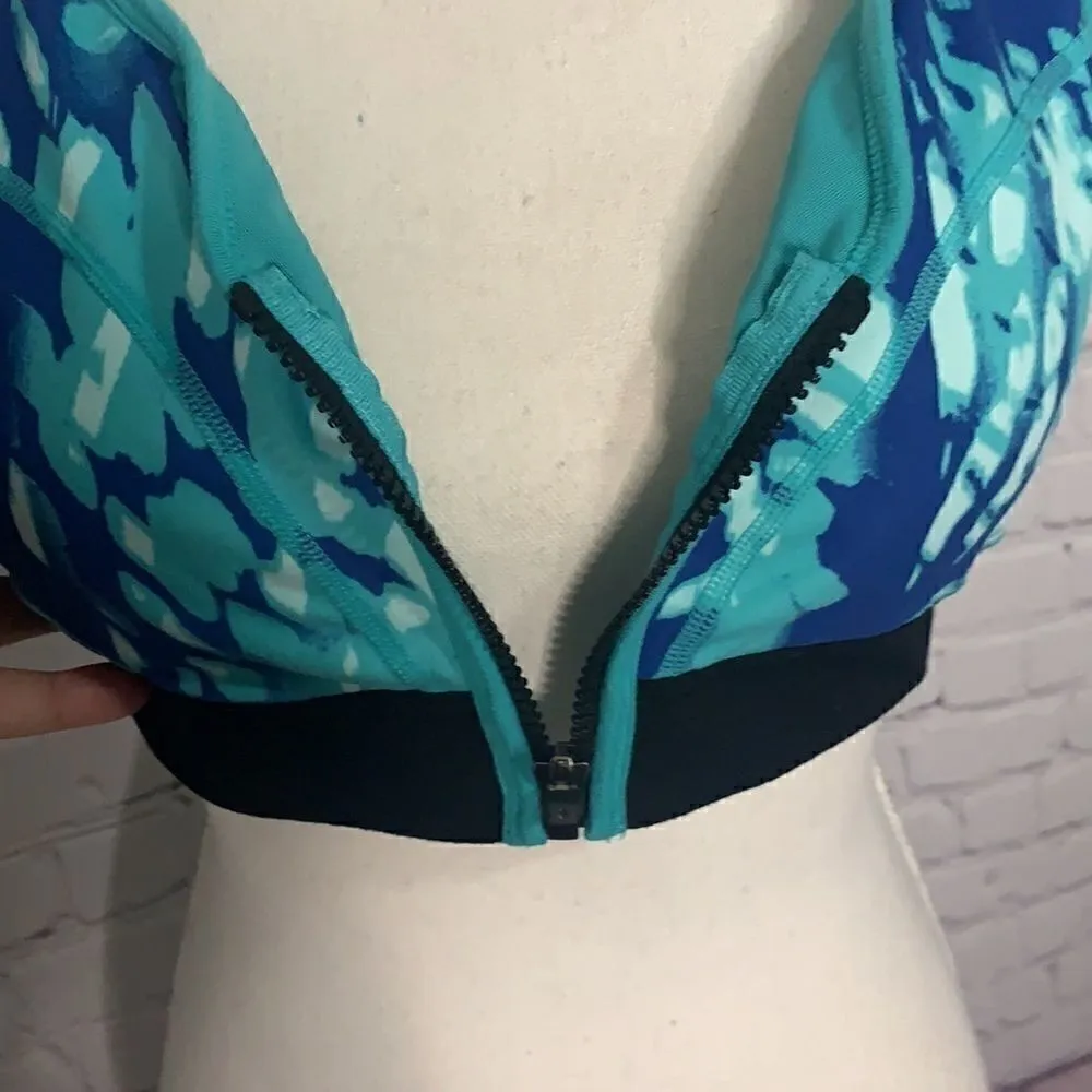 Zella Teal and Blue Racerback Exercise Bra Size L - Image 4