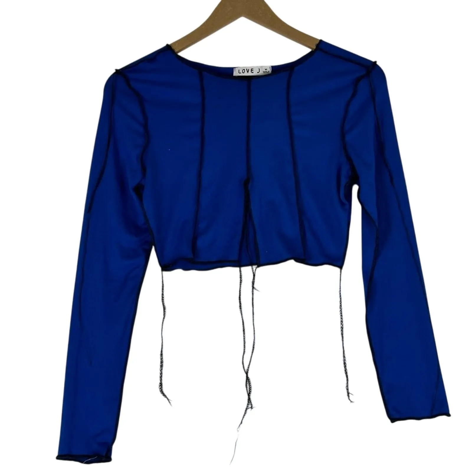 NWT Love J Y2K Grunge Crop Top Womens S Blue Long Sleeve Stretch Indie Sleaze - Image 2