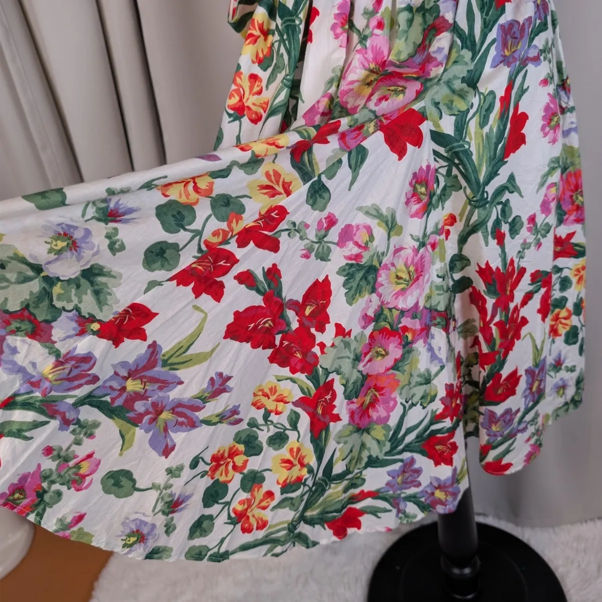 Vintage 80s Floral Cotton Dress Peter Pan Collar Cottagecore Midi - Image 13