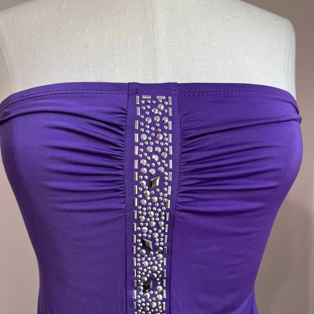 Y2K Vintage DEB Purple Strapless Bejeweled Center Blouse Size Large - Image 4