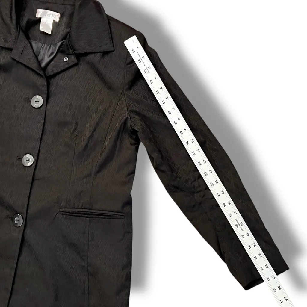 All Black Print Worthington Stretch Women Black Button Short Trench Coat Size 8 - Image 8