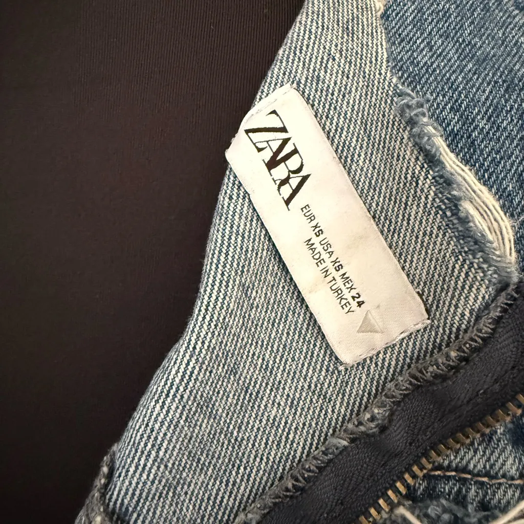 Zara Trendy Distressed Denim Mini Dress Front Zip Sleeveless Bodycon XS - Image 8