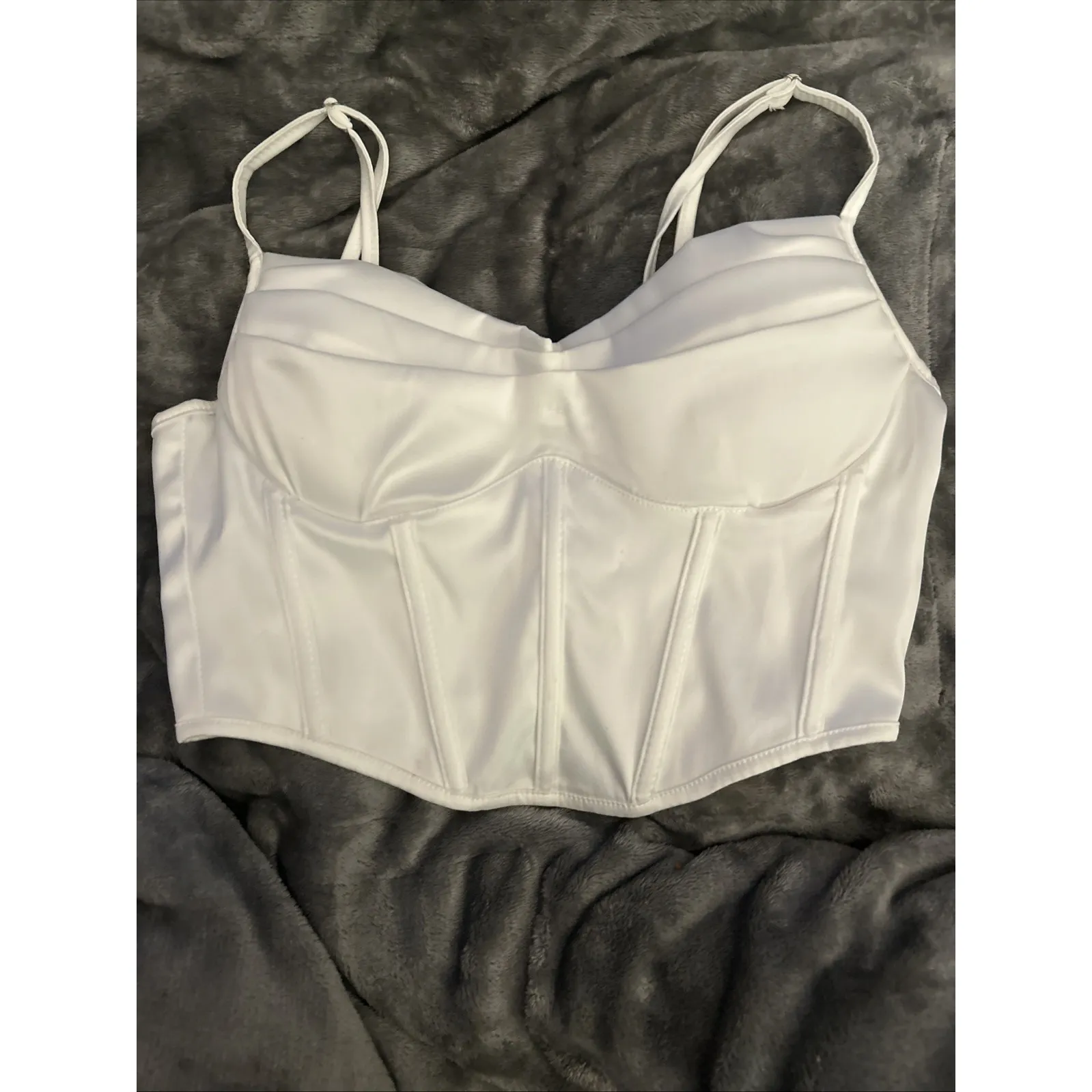 MADRAG‎ White Corset Bustier Crop Top Women's Zip Size S Front Clubwear Festival - Image 2