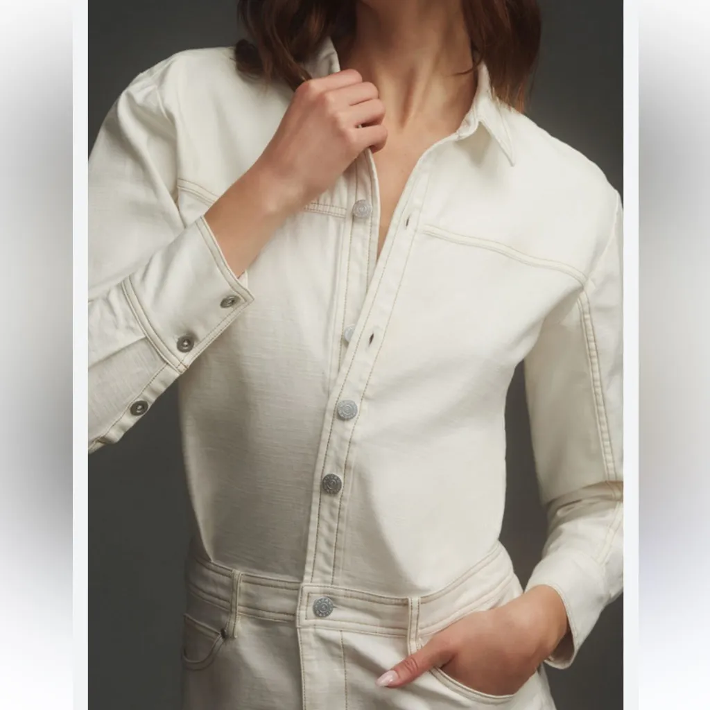 Anthropologie Pilcro Denim Mini Shirt Dress Light Sand S Petite - Image 3